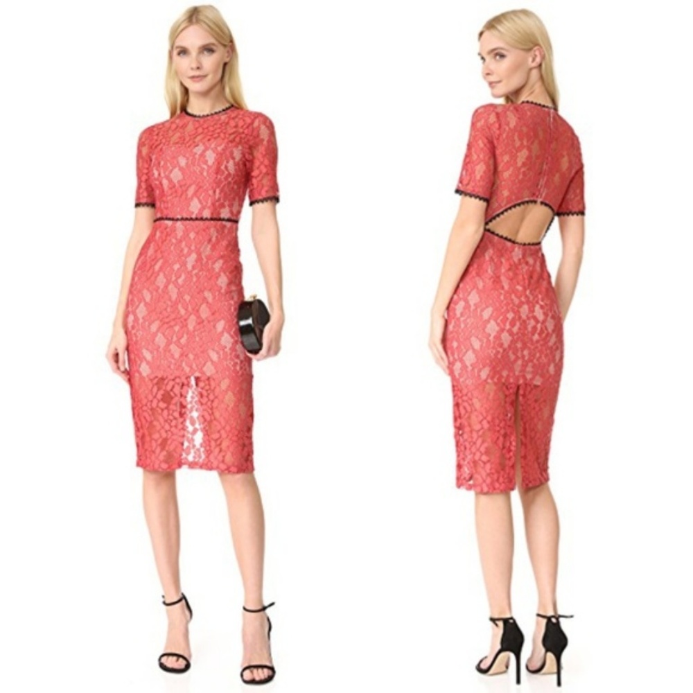 Coral Lace Sheath Dress with Cutout Back